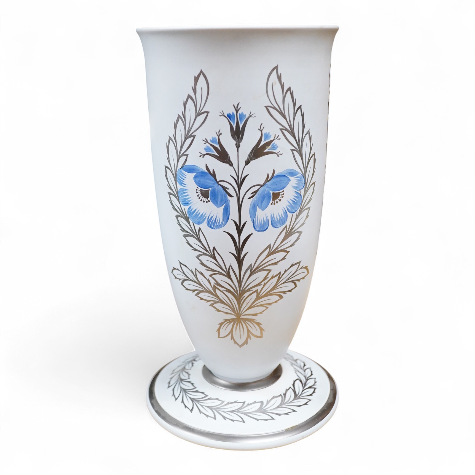 Keith Murray for Wedgwood, a floral vase decorated by Millicent Taplin, stamped to the base, 30cm high